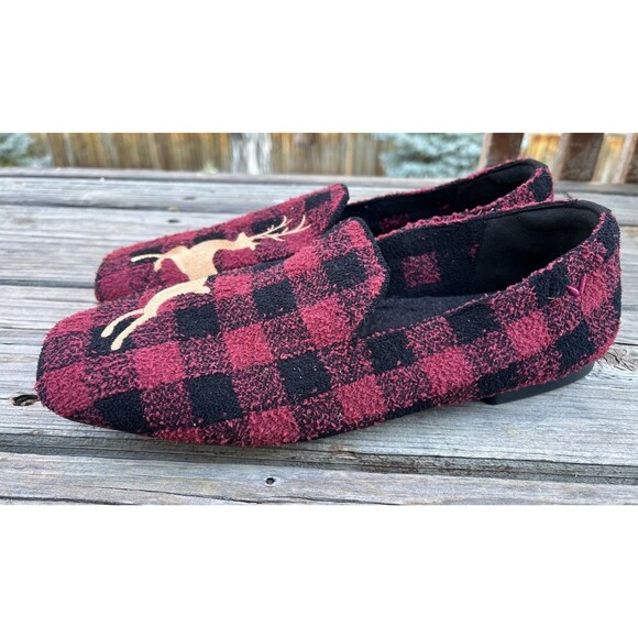 Vivaia Samantha Women's 40.5 US 9-9.5 Square Toe Mink-Knit Flats Red Plaid Deer - Picture 5 of 10